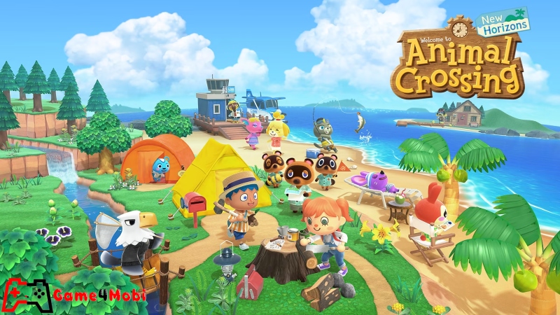 Animal Crossing: New Horizons trò chơi nông trại với bối cảnh tươi sáng 